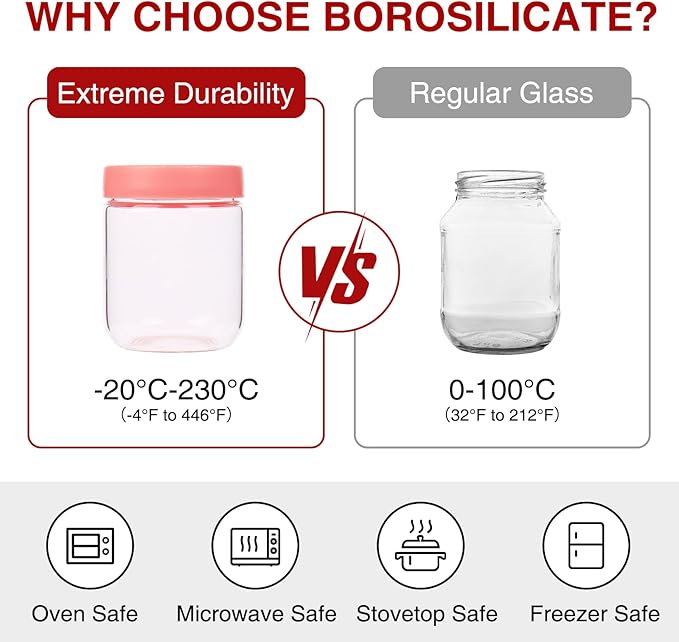 16oz Borosilicate Glass Jars with Lids - Freezer to Oven Safe (-4°F to 446°F), Airtight Meal Prep Containers for Overnight Oats, Snacks, Coffee,Microwave & Dishwasher Safe (6pack)
