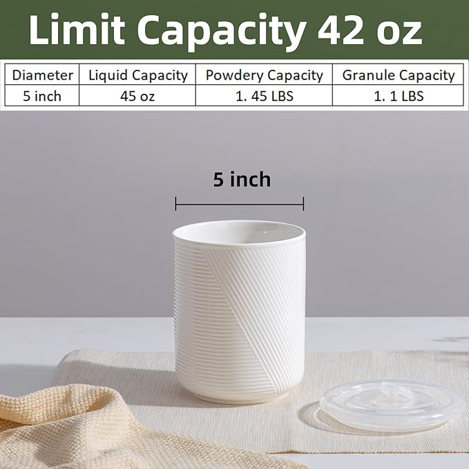 Canister Sets for Kitchen Countertop: Ceramic Food Storage Jar with Airtight Lids - Large Seal Damp-proof Containers for Coffee Tea Flour Sugar Rice Cookies Candy - White (42 oz)