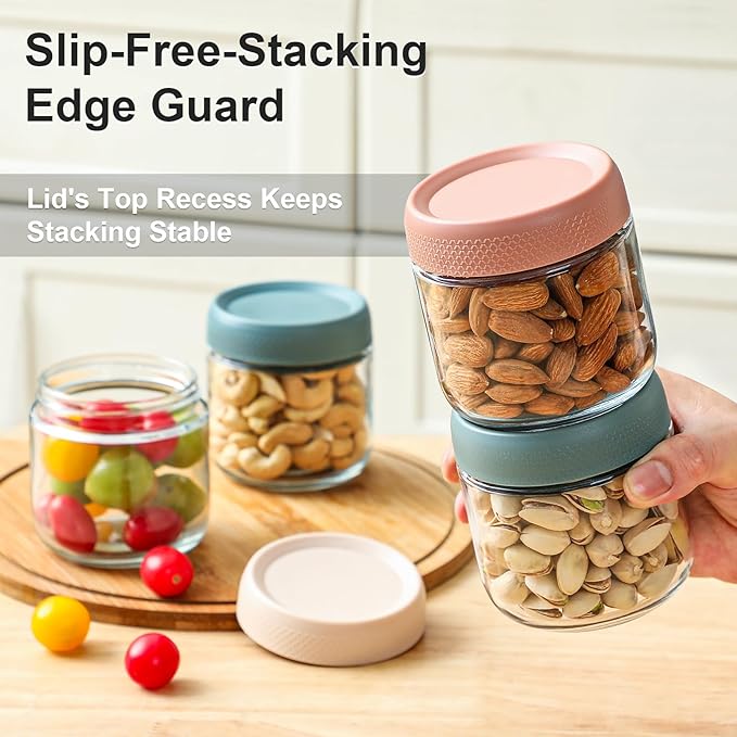 NETANY 3-pack 10oz Glass jars with Airtight Lids, Overnight Oats Containers with Lids, Wide mouth Mason Salad jars, Glass Food Storage Containers for Snacks Yogurt Spice Sugar