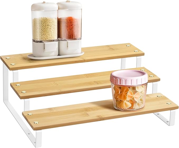 Lonian 3 Tier Spice Rack Organizer, Countertop Step Shelf Spice Storage Holder for Kitchen Cabinet Cupboard Pantry, Metal, Black