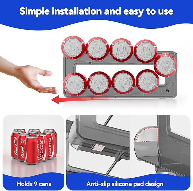 2 Pack Soda Can Organizer,Can Dispenser for Refrigerator Drink Storage Rack for Standard and Tall Can Pop Can Holders for Pantry Cabinet Smoky Gray