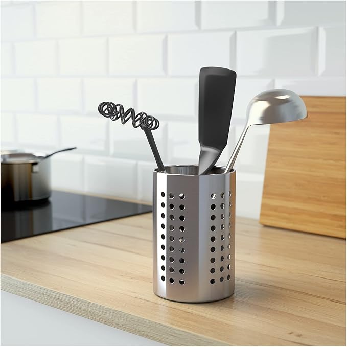 Stainless Steel Dotted Design - Cutlery, Cooking Utensils and Gadgets, Caddy Spoon Holder Silver Color Size 5 Inch