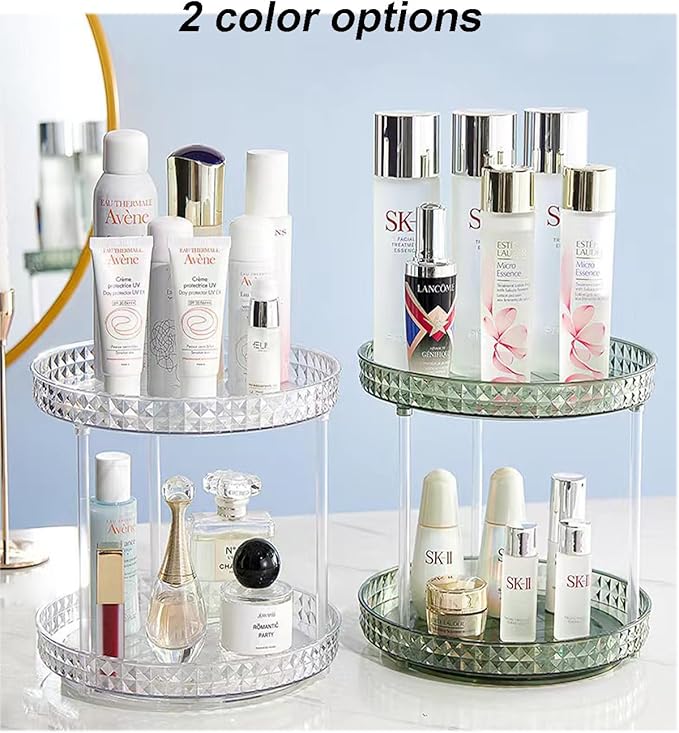 2 Tier Clear Lazy Susan Organizer for Fridge and Cabinet, 360° Rotating Makeup Organizer, Cosmetic Display Cases, Under Sink Turntable Organizer for Kitchen Bathroom Dorm