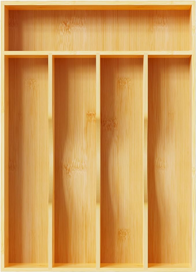 Greenual Silverware Organizer 10 In Utensil Organizer Silverware Tray for Drawer Cutlery Flatware Organizer for Kitchen Bamboo Wood