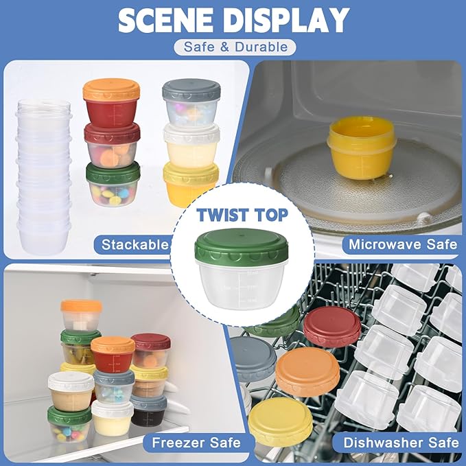 12pcs 2 oz Salad Dressing Container, Reusable Condiment Containers Sauce Cups with Leak-proof Lids, Small Plastic Food Storage Dip Containers for Lunches, Freezer, Microwave & Dishwasher Safe