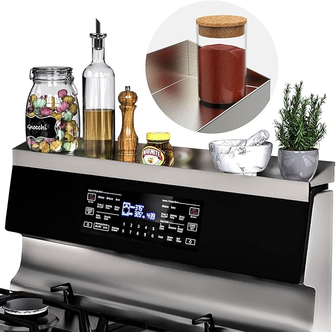 IIIOIIIA Stove Top Magnetic Shelf for Kitchen Organization | 30" Spice Rack Over The Stove | 4" Deep Spice Organizer with Border All Around | Brushed Stainless - Sliver