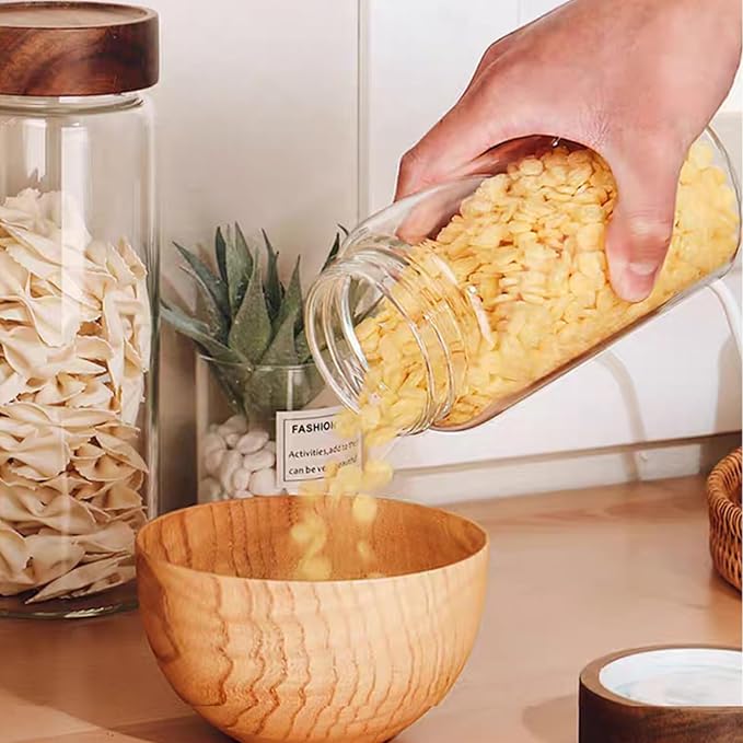 4 Set Glass Food Storage Jars with Bamboo Lids, 42oz/1250ml Glass Canisters with Airtight Lids, Glass Food Storage Jar for Pasta, Coffee Beans, Cereal
