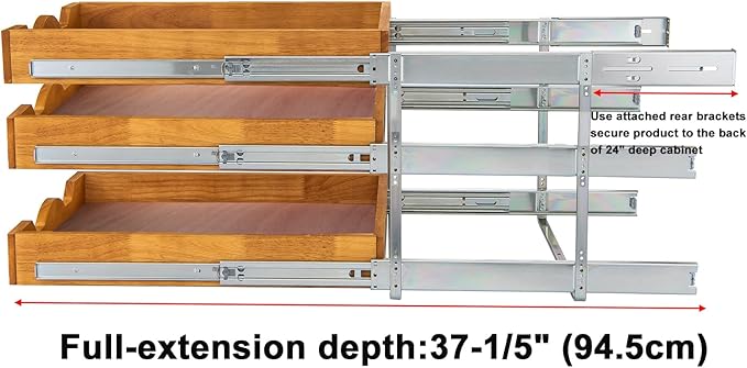 DINDON 3 Tier Pull Out Cabinet Organizer 17”W X21”D Slide Out Shelves With Shelf Liner for Kitchen Wood Roll Out Drawers Pantry Organization