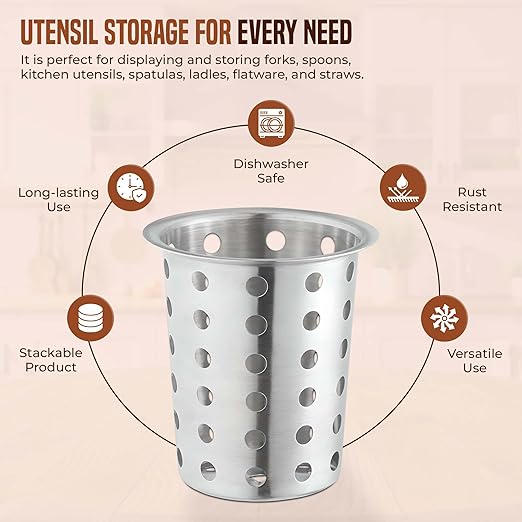 OCS Parts Stainless Steel Utensil Drying Cups | Stainless Steel | Perforated Kitchen Flatware and Silverware Holder