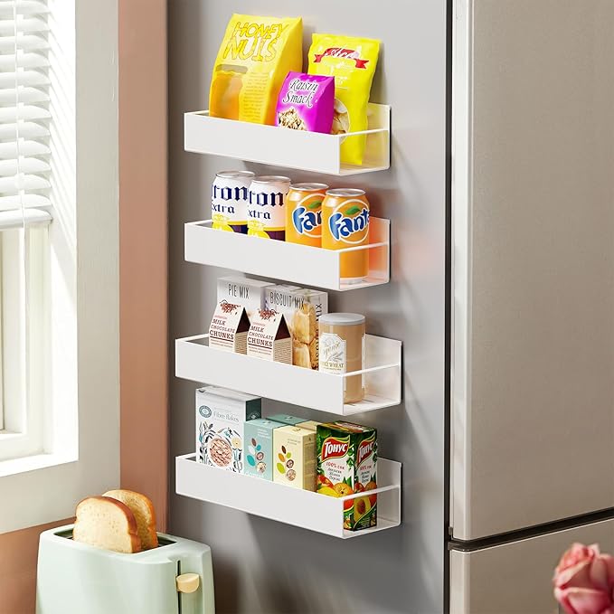 6 Pack Moveable Fridge Magnetic Spice Racks,Metal White