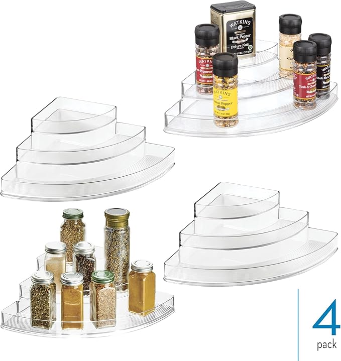 iDesign Corner Spice Rack Organizer for Countertop, Pantry, or Cabinet - Set of 4 - Clear