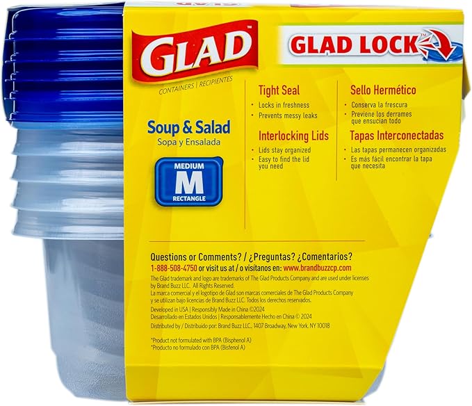 GladWare Soup & Salad Food Storage Containers for Everyday Use | Medium Rectangle Containers for Food Storage | Containers Hold up to 24 Ounces of Food, 5 Count - 6 Pack