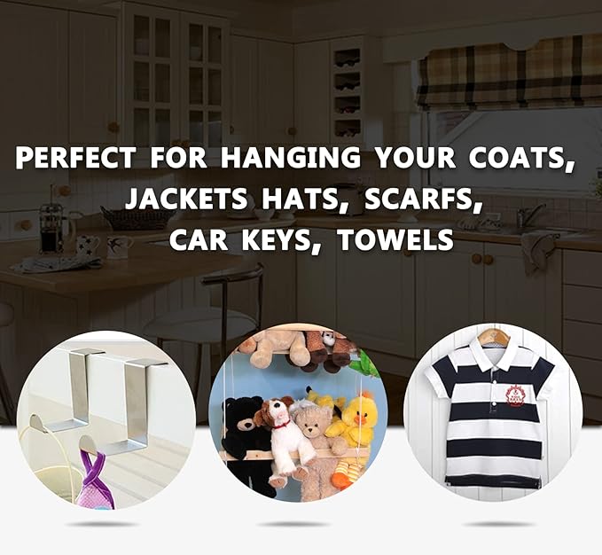 10 Pcs Over The Door Hooks Z-Shaped Hanging Hooks Dual Head Fits 3/4" and 1-1/2" Door Widths, Stainless Steel Reversible Single Hanger Hook for Door, Kitchen, Cabinet, Cupboard, Drawer