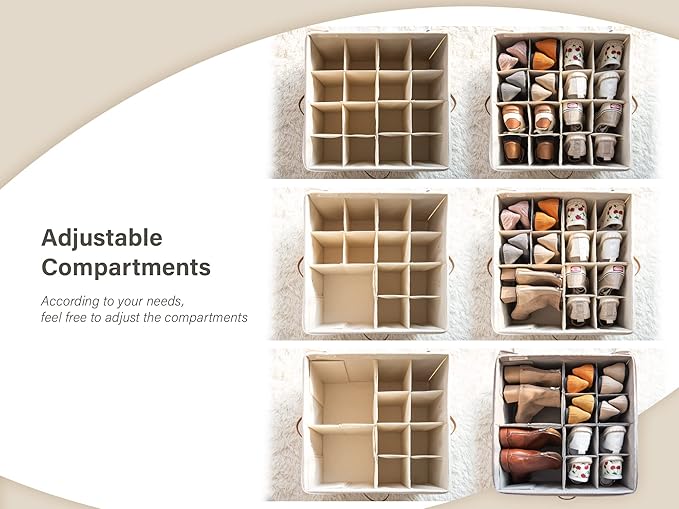 StorageWorks Shoe Organizer for Closet, Fits up to 16 Pairs, Shoe Cubby Storage Containers with Adjustable Dividers and Clear Cover, Black
