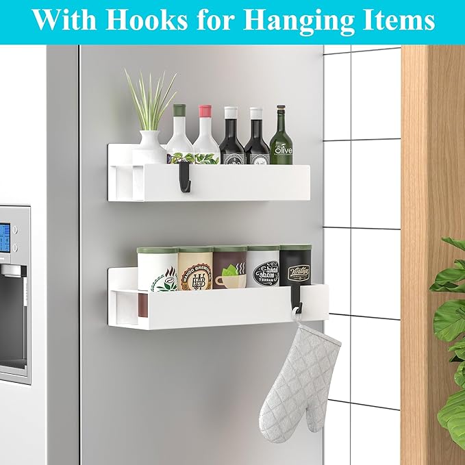 2 Pack Magnetic Spice Storage Rack Organizer for Refrigerator and Oven, White Fridge Organizers and Storage