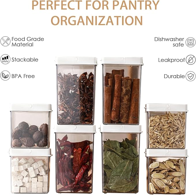 Airtight Food Storage Containers with Lids and Pour Spouts - BPA-Free Kitchen and Pantry Organization, Plastic Canisters for Cereal, Flour, Sugar, and More (Large)