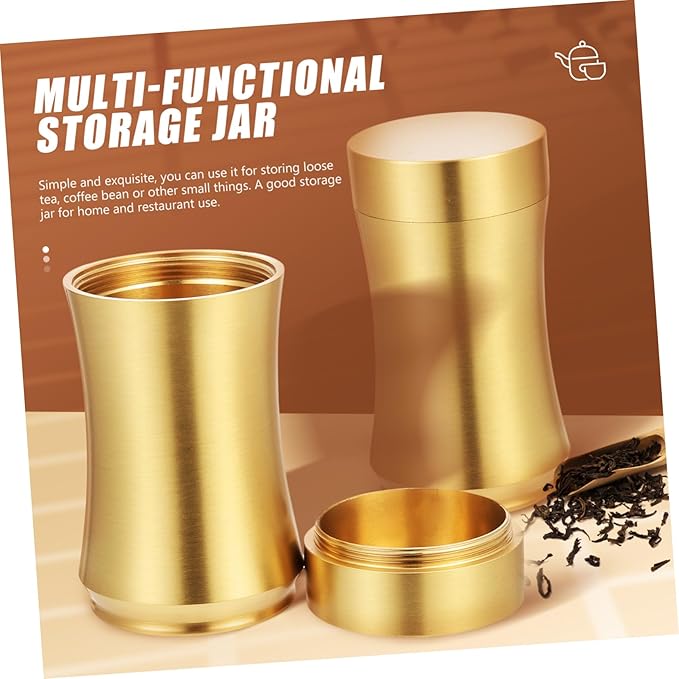 Zerodeko Tea Pot Copper Craft Coffee Bean Storage Tea Coffee Sugar Storage Container Delicate Storage Holder Delicate Tea Leaf Organizer Sealed Tin Cans Food Travel Portable Brass