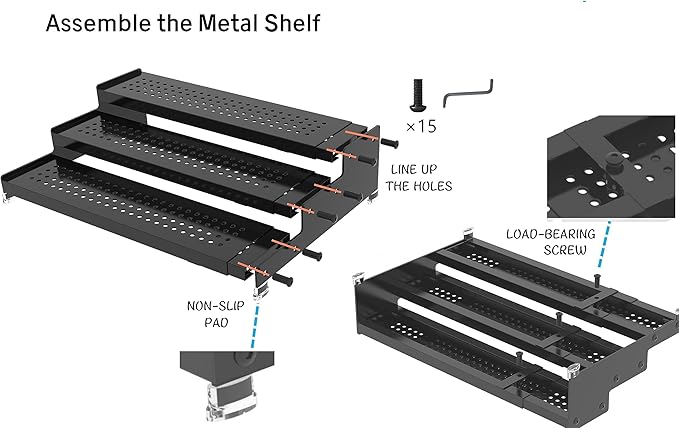 Metal Spice Rack Organizer for Cabinet, 3 Tier Expandable Spice Storage Shelf, Great for Kitchen Cabinets, Cupboard,Pantry and Countertop More,Metal Plate with Hole(1PACK/Gun-Grey)