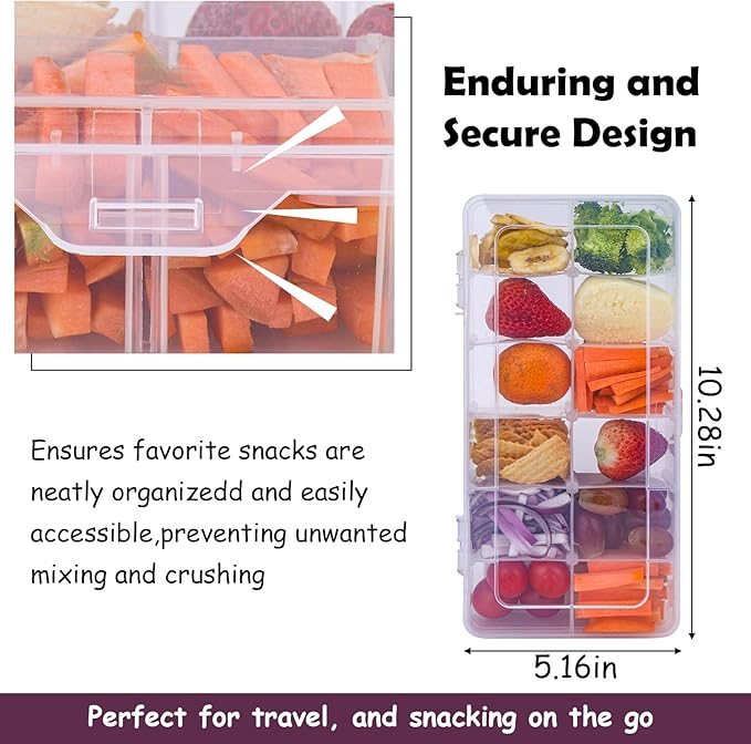 XANGNIER Snack Box Container for Kids Lunch Accessories,Divided Snackle Box Charcuterie Container,12 Compartments Reusable Food Storage Containers for School, Travel,Work,Bento Box Accessories,1 Pack