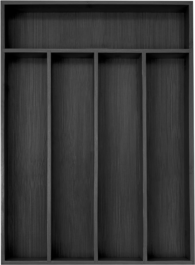 Bamboo Silverware Holder - Drawer Organizer with 5 Slots (Black)