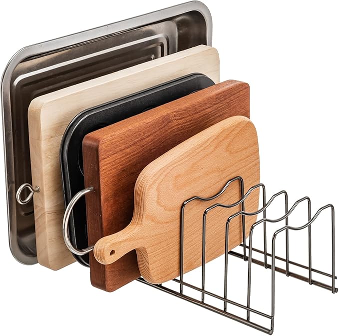 Pot Lid Organizer, Pot Lid Rack Holder, Rest Cutting Board, Bakeware, Pots & Pans, Serving Trays, Reusable Containers in Cabinet Pantry, Stainless Steel