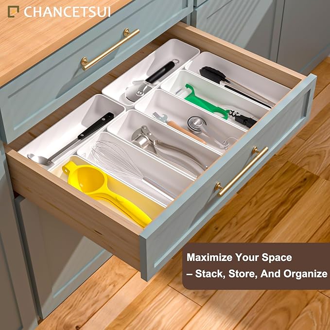 CHANCETSUI Stackable Utensil Organizer For Kitchen Flatware: Plastic Kitchen Cutlery Holder Trays, Cooking Silverware Storage For Drawer, Cabinets, Countertops Supplies