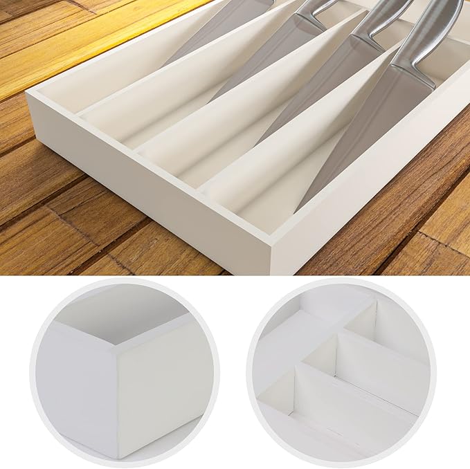 Utopia Kitchen Silverware Organizer, Bamboo Utensil Drawer Organizer for Cutlery, Utensils & Flatware (5 Compartment, White) Pack of 1