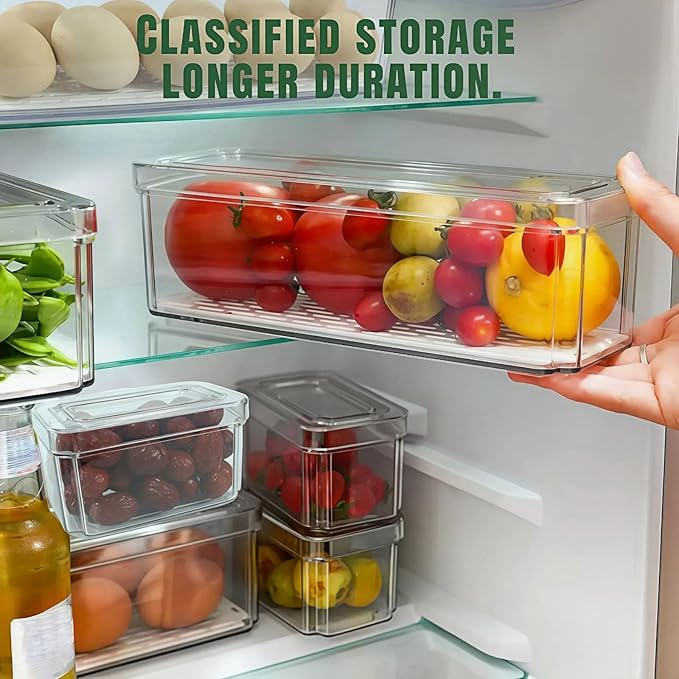 10 Pack Fridge Organizer, Stackable Refrigerator Organizer Bins with Lids, Fruit Storage Containers for Storage Clear for Food, Drinks, Vegetable Clear Plastic Fridge Organizers Tool Storage