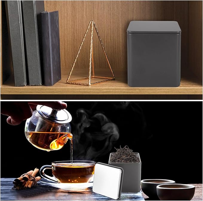 12 Pack Square Black Metal Tins, Small Tea Tin Canisters, 3 Oz Loose Leaf Tea Storage Containers with Airtight Lids, Square Tea Containers for Loose Teas, Herbs, Coffee, Cube Sugar