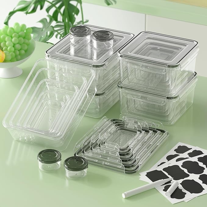 54-Piece Food Storage Containers with Lids(27 Containers & 27 Lids), Plastic Food Containers for Pantry & Kitchen Storage and Organization, BPA-Free, Leak Proof, Reusable with Labels & Pen