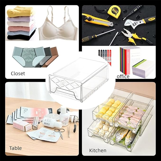 Pantry Organization and Storage, Refrigerator Organizer Bins, Fridge Pull-Out Drawer Containers, Stackable Storage Bins for Kitchen, Cabinet, Closet, Bathroom (2 PACK, 12.6"L x 8"W x 4.4"H)