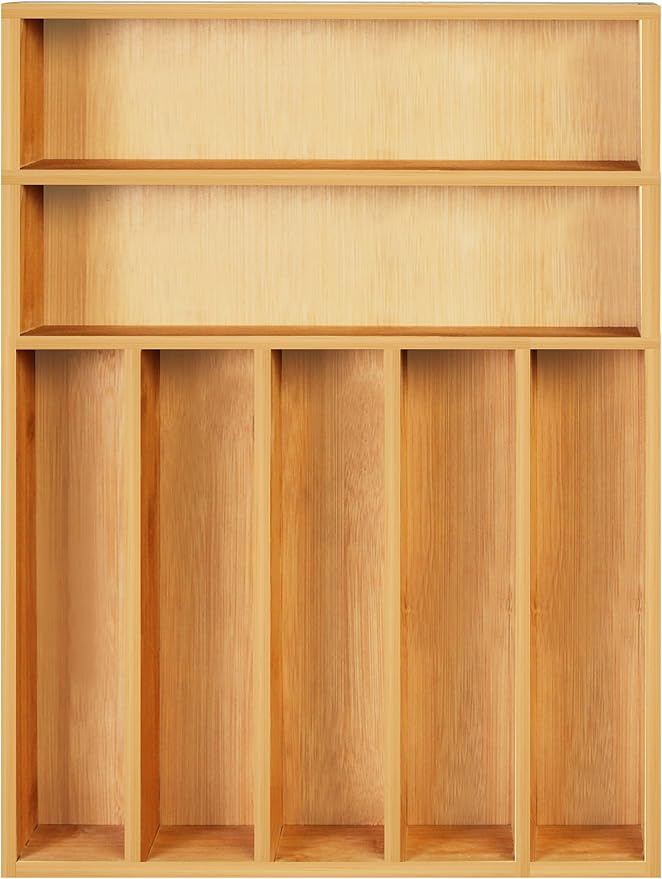 Utopia Kitchen Silverware Organizer, Bamboo Utensil Drawer Organizer for Cutlery, Utensils & Flatware (7 Compartment, Natural) Pack of 1