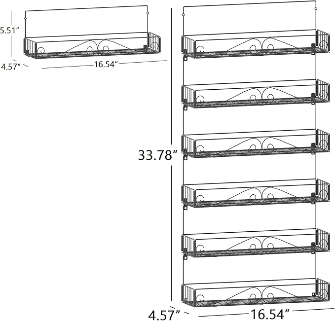 SWOMMOLY Wall Mount Spice Rack, 6 Pack Large-capacity Spice Racks, Stackable Foldable Spice Cans Organizer Shelf, Black