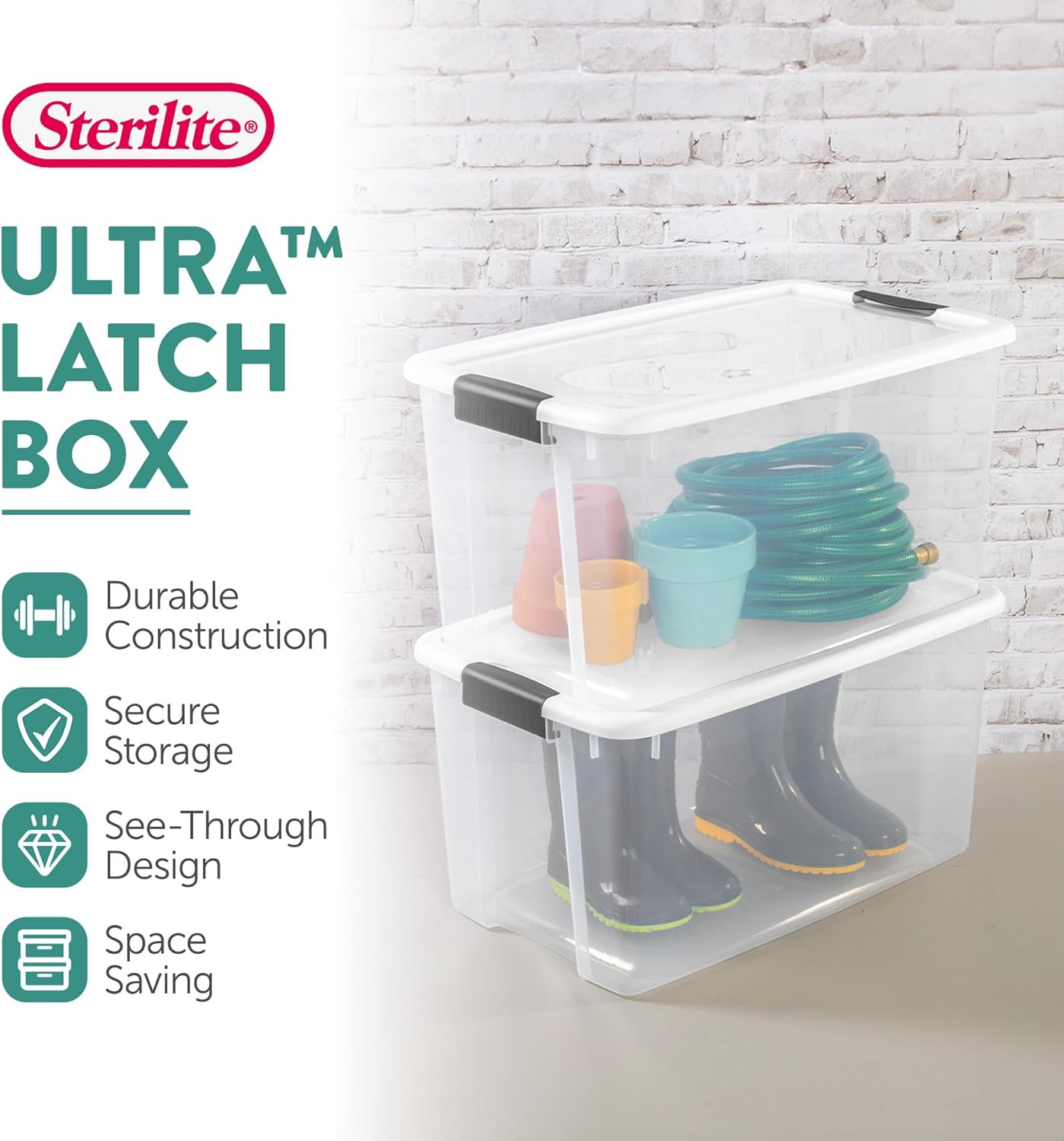 Sterilite 4-Pack Ultra Latching Box, Storage Bins with Lids, Clear Plastic, 70 Quart - Heavy-Duty Organizing Containers for Closet, Bathroom, and Office