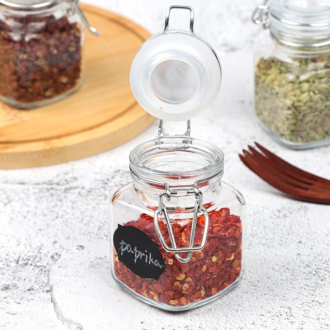 12 Pack Glass Jars with Airtight Lids, 3.4 oz Small Spice Jars, 12 Pack Empty Mini Glass Bottles with Silicone Gasket, Herb Containers with Chalkboard Labels and Marker for Kitchen