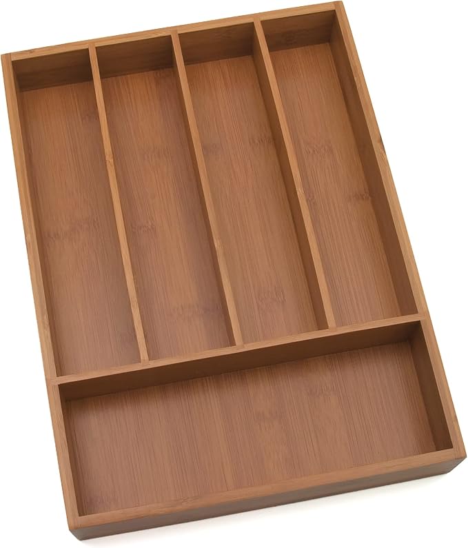 Lipper International 8876 Bamboo Wood Flatware Organizer, 5 Compartments, 10 1/2" x 14" x 2"