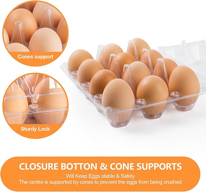 40 Pack Clear Plastic Egg Cartons, 2x6 Grids, 12 Count, 10.2 x 4 Inches, Reusable, Transparent, Shock-Absorbing, Perfect for Family, Farm, Market, Display