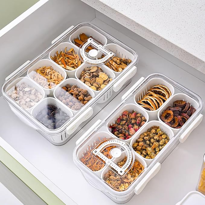 MineSign 2Pack Stackable Snackle Box Divided Food Serving Tray with Lids Clear Storage Containers with Dividers for Fridge Pantry Freezer Portable Snack Box for Candy Nuts Spice