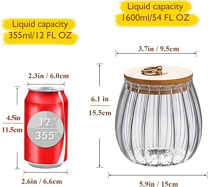 1600ml(54FL OZ) Glass Jar with Lid Large Glass Coffee Nuts Canister Airtight Storage Jar with Bamboo Lid Kitchen Containers for Candy Snack Coffee Beans Tea Cookie(Large Oval)