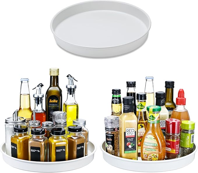 Amolliar Lazy Susan, 10" 3Pack, Non-Skid Turntable Organizer for Cabinet, Kitchen, Fridge, Pantry Storage, Vanity, Bathroom, Rotating Metal Spice Spinner Rack for Condiment, Under Sink Organizer,White