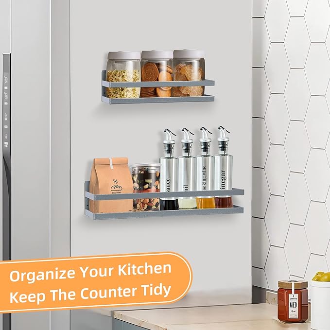 Uten Large Spice Rack for Refrigerator, 2 Pack Strong Magnetic Shelves, Moveable Fridge Organizer, Perfect Space Saver