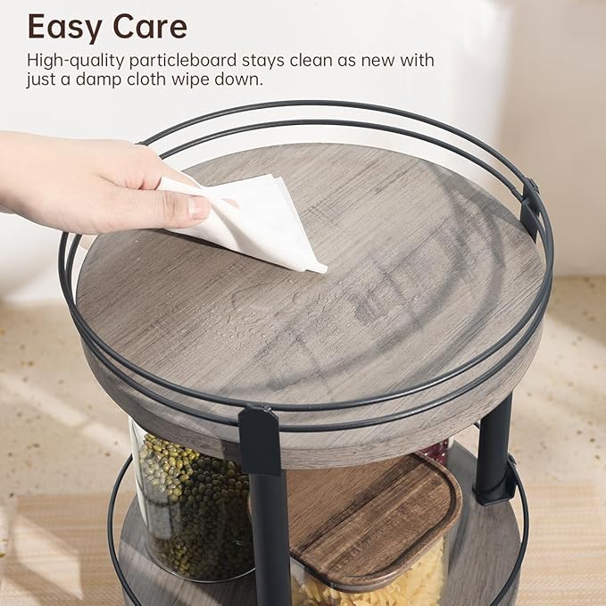 Lazy Susan Organizer, 2 tier Rotating Spice Rack, Lazy Susan 360 Degree Turntable Spice Holder Rack for Cabinet and Kitchen Countertop, Makeup Skincare Organizer Rack, Greige