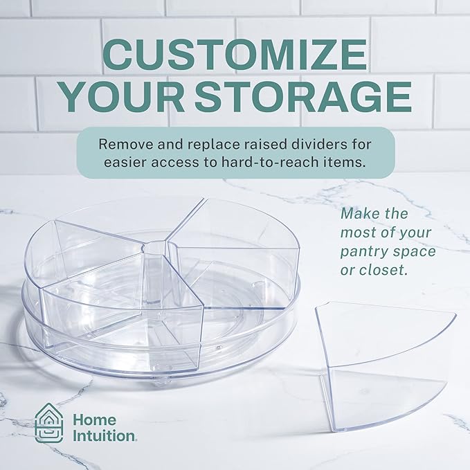 Home Intuition Round Plastic Lazy Susan Turntable Food Storage Container for Kitchen (5 Removable Bin, 1 Pack)