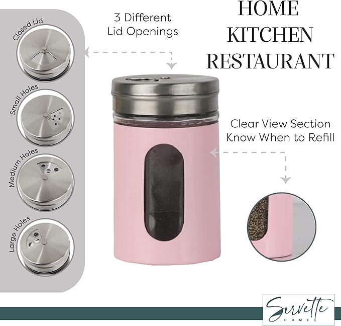 Light Pink Salt Pepper Shakers Retro Spice Jars Glass - Set of 2