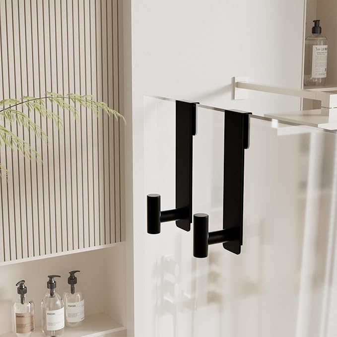 WUIVIUT T-Shape Heavy-Duty Stainless Steel Over The Glass Door Hooks - Frameless Glass Door Hooks for Bathroom Shower Towel Holder 19 cm Hook for Robe,Towels,Shower(T Shape 2 Pack, Fits 3/8'' Thick)
