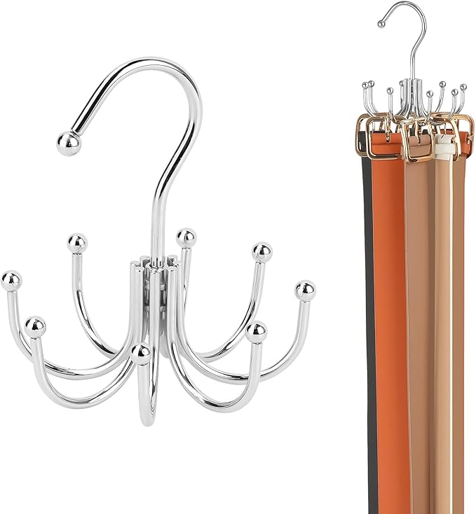ZEDODIER Belt Hanger, Belt Organizer for Closet, Keeping Belts Visible and in Good Condition, Hanging Tie Rack Holder, Closet Organizers and Storage, Silver