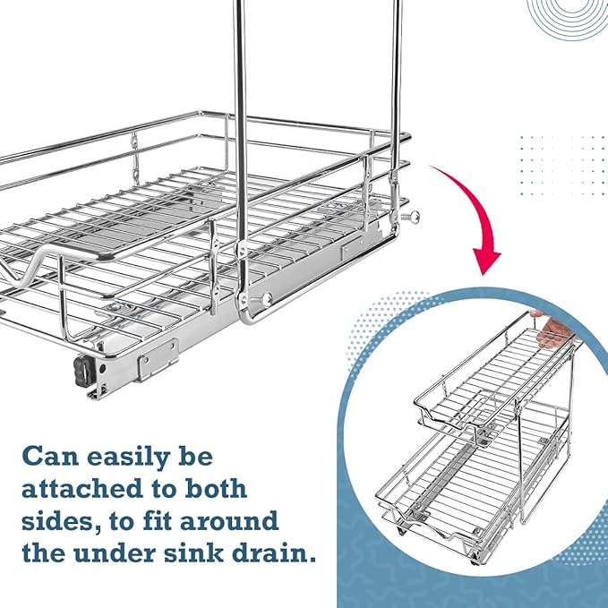 HOLDN’ STORAGE Two Tier Under Sink Organizers and Storage - Slide Out Cabinet Organizer w/Sliding Drawers for Cabinets- Lifetime Limited Warranty 11" Wx21 Dx15”H Chrome, Requires 12-1/2” Opening