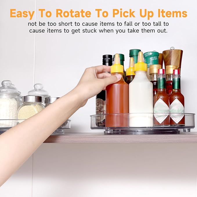 2 Pack Clear Lazy Susan Organizer Turntable, 10.6 & 9.25 Inch Acrylic Lazy Susan Turntable for Cabinet Non-Skid 360° Rotating Spice Rack, Refrigerator, Bathroom, Kitchen, Pantry Organizer