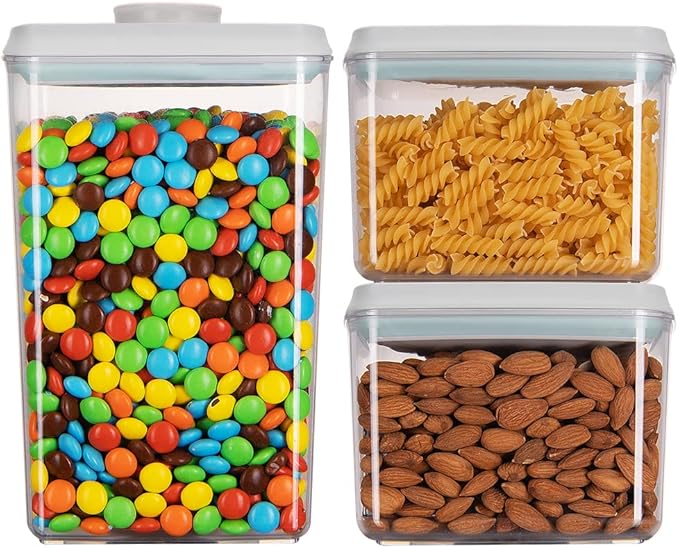 Ankou Pop Airtight Food Storage Containers, Stackable Organizing with Lids for Kitchen Pantry Cereal Snack Sugar Coffee - 3 Pcs (1.2 * 2 qt, 2.7 qt)