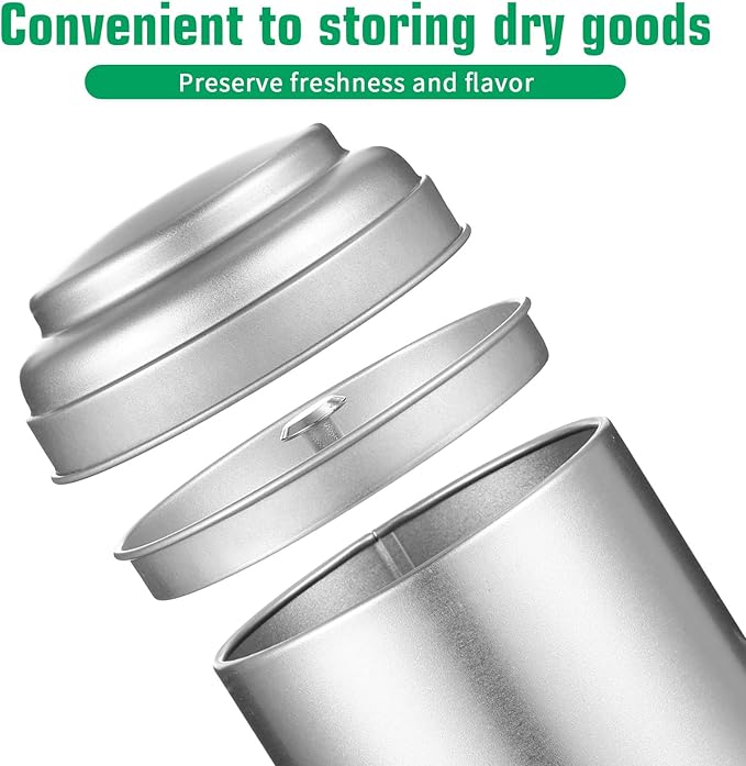 12Pcs Tea Canister Set with Airtight Double Lids, 8 Oz Silver Tea Tin Holder Organizer, Stainless Steel Round Tea-Canisters for Loose-Tea Storage, Coffee, Sugar, Spices